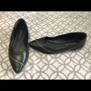BCBG black leather flats